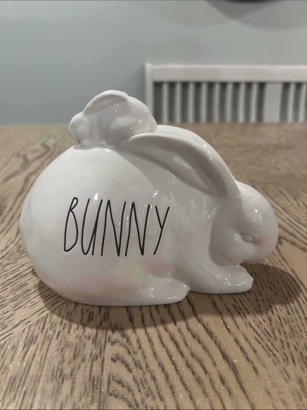 Rae Dunn White Ceramic Bunny Figurine with Black Lettering